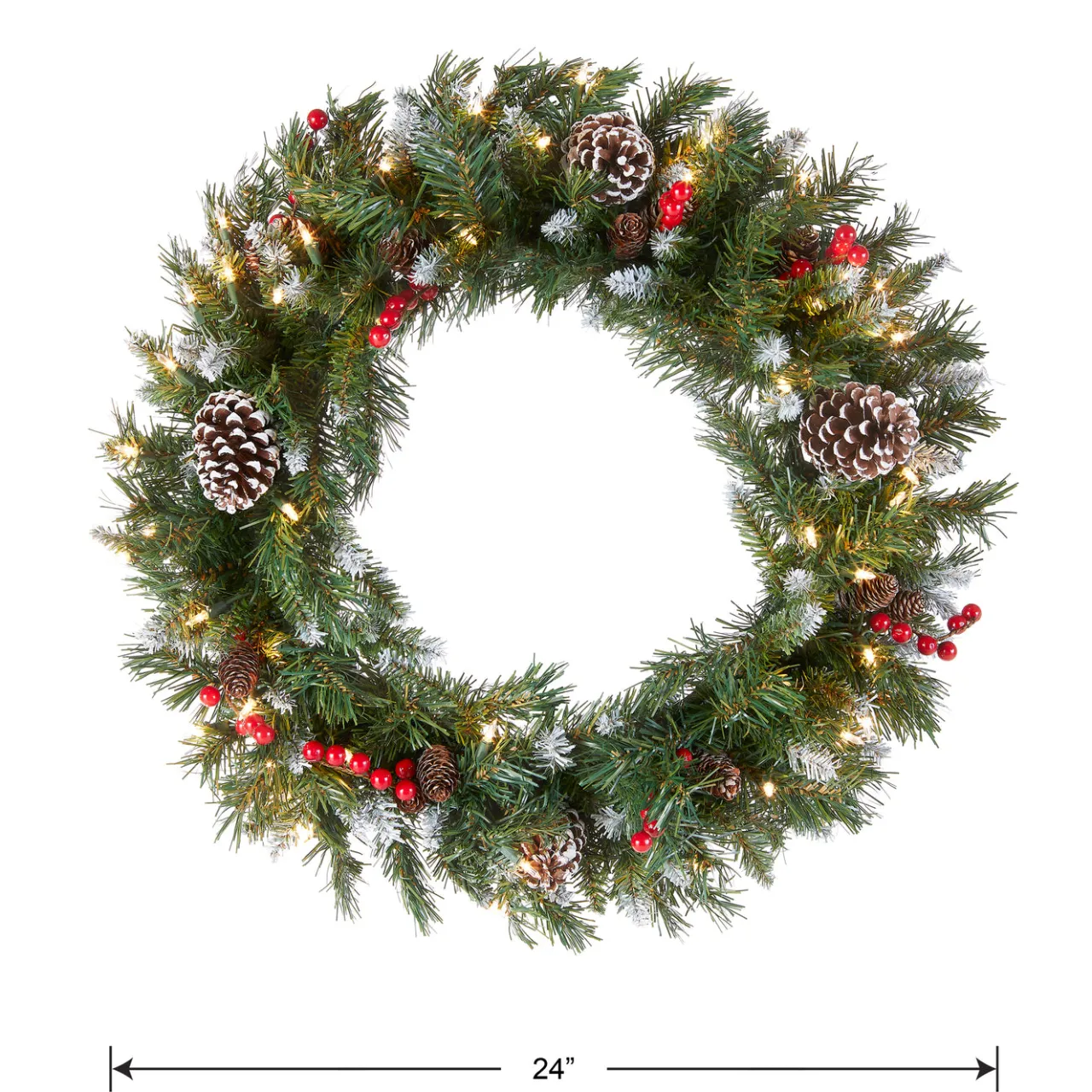 Online National Tree Company 24 in. Pre-Lit Frosted Berry Wreath with Clear Lights, Plug-In