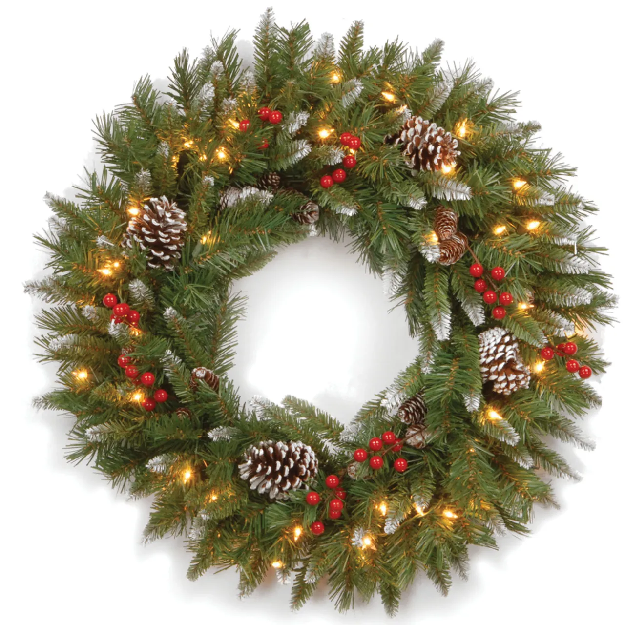 Online National Tree Company 24 in. Pre-Lit Frosted Berry Wreath with Clear Lights, Plug-In