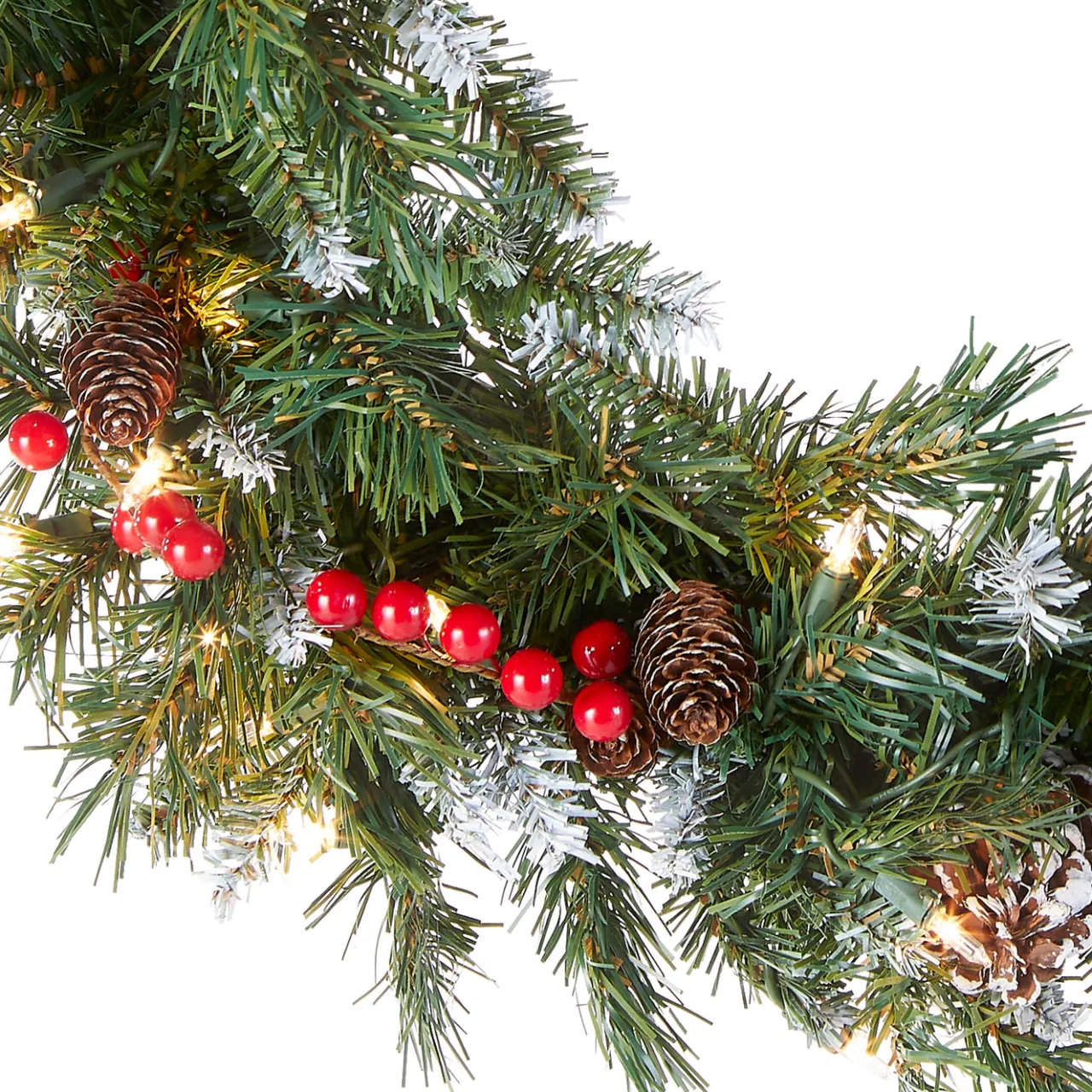 Online National Tree Company 24 in. Pre-Lit Frosted Berry Wreath with Clear Lights, Plug-In