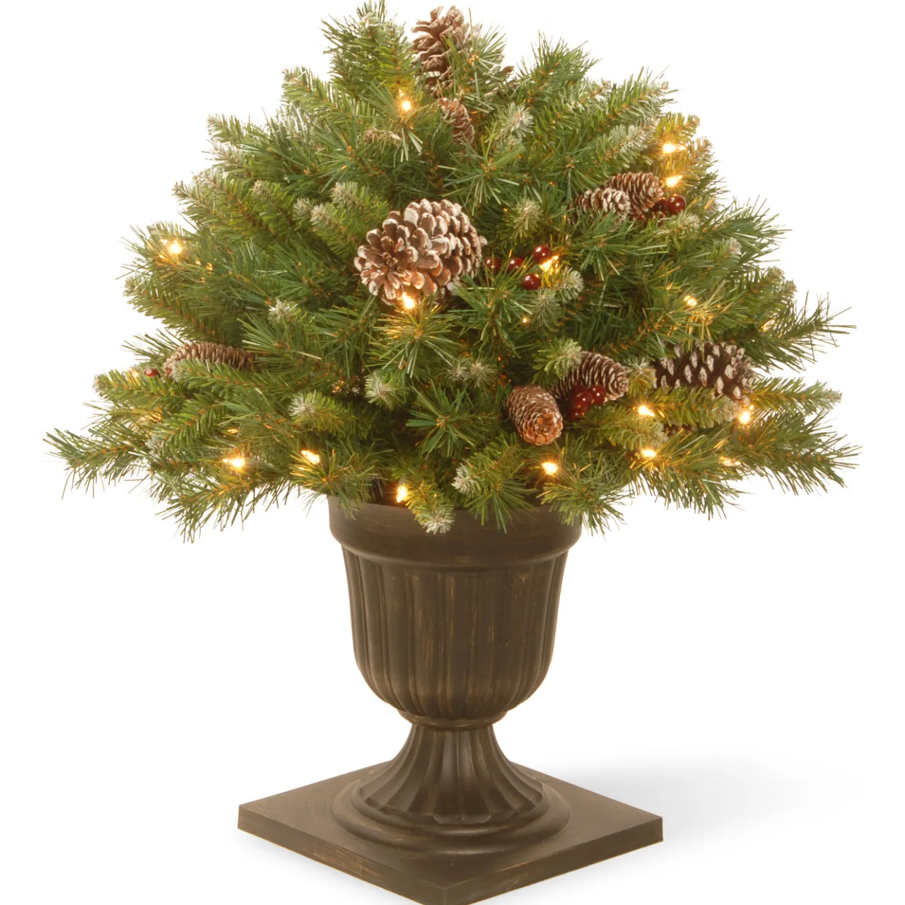 Sale National Tree Company 24 in. Pre-Lit Frosted Berry Porch Bush with Clear Lights