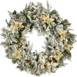 National Tree Company 30 in. Pre-Lit Frosted Colonial Fir Wreath with Dual Color LED Cosmic Lights