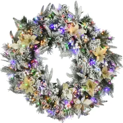 National Tree Company 30 in. Pre-Lit Frosted Colonial Fir Wreath with Dual Color LED Cosmic Lights