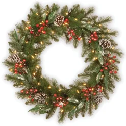 National Tree Company 30 in. Pre-Lit Frosted Pine Berry Wreath with LED Lights