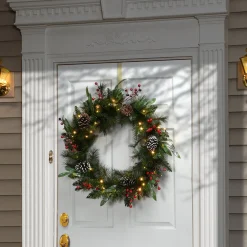 National Tree Company 30 in. Pre-Lit Frosted Pine Berry Wreath with LED Lights