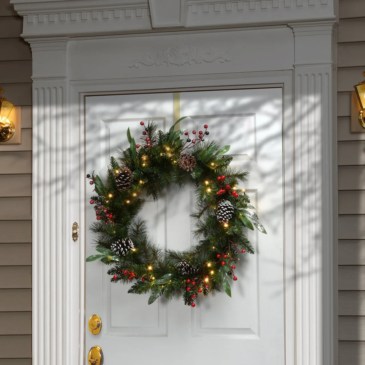 National Tree Company 30 in. Pre-Lit Frosted Pine Berry Wreath with LED Lights
