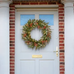 Hot National Tree Company 24 in. Pre-Lit Frosted Pine Berry Wreath with LED Lights