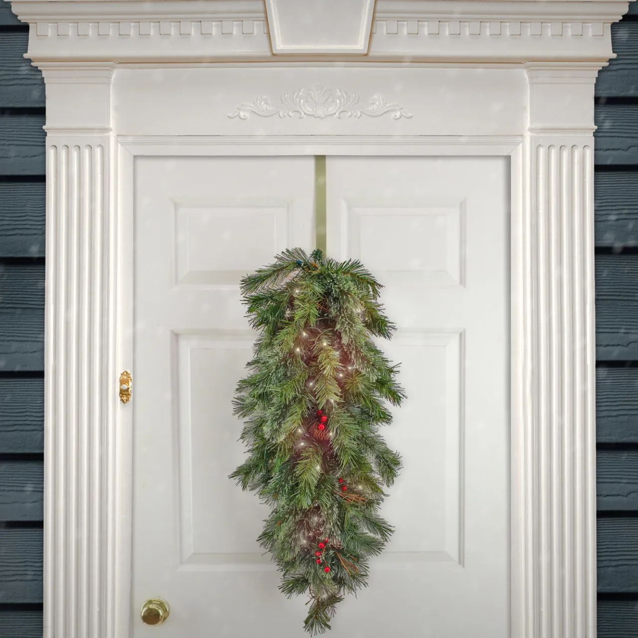 New National Tree Company 36 in. Pre-Lit Glistening Pine Teardrop with LED Lights
