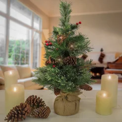 Best National Tree Company 24 in. Pre-Lit Glistening Pine Tree with Warm White LED Lights
