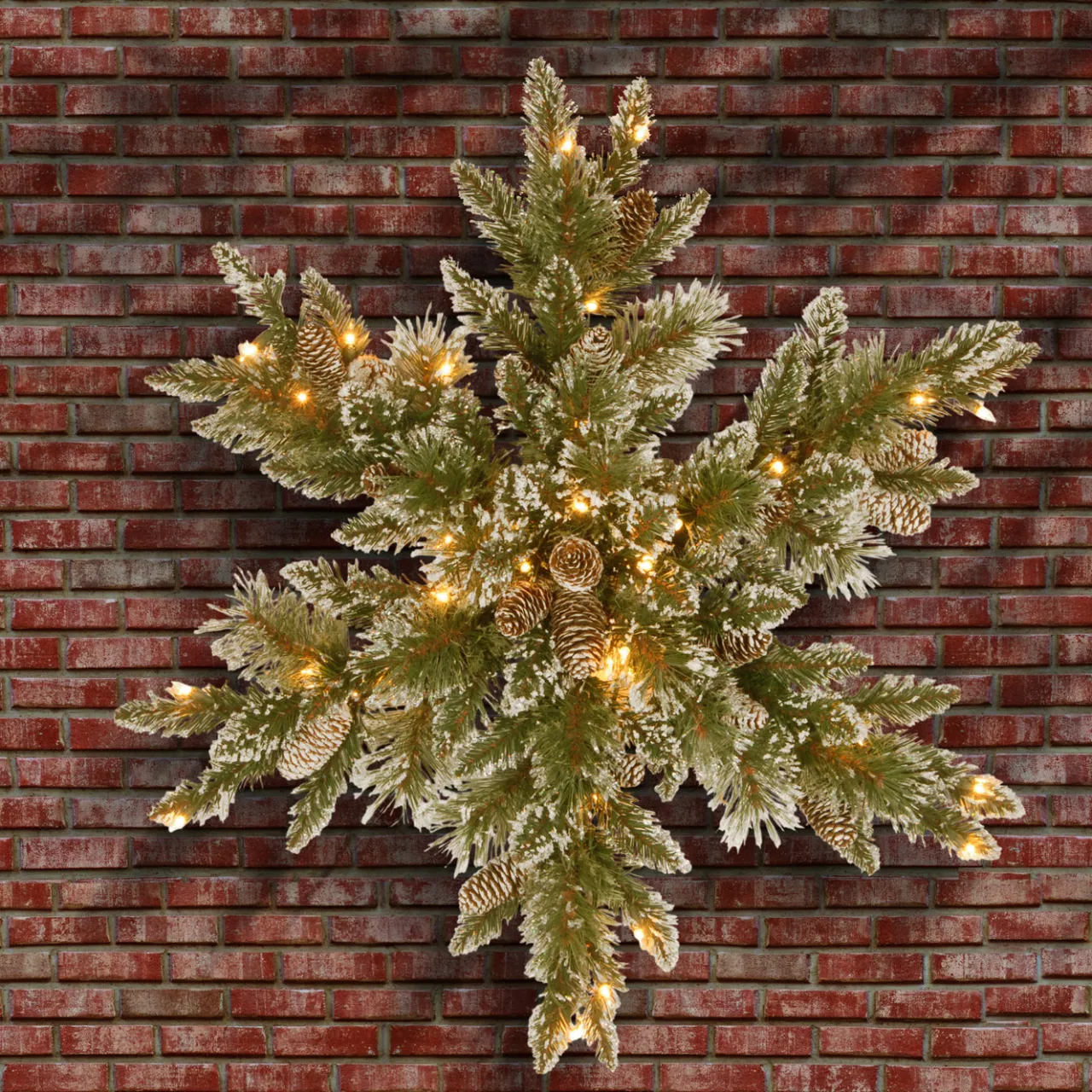 National Tree Company 32 in. Pre-Lit Glittery Bristle Pine Snowflake with LED Lights