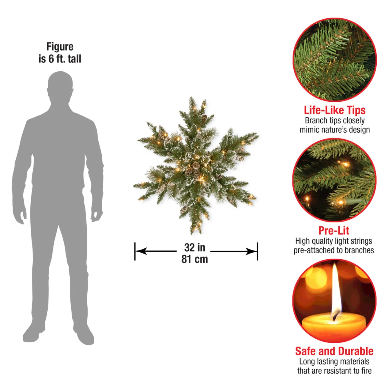 National Tree Company 32 in. Pre-Lit Glittery Bristle Pine Snowflake with LED Lights