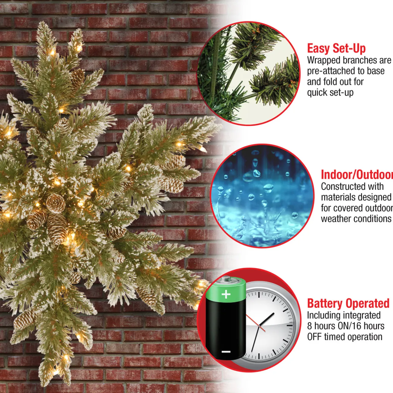 National Tree Company 32 in. Pre-Lit Glittery Bristle Pine Snowflake with LED Lights