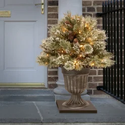 Discount National Tree Company 24 in. Pre-Lit Glittery Bristle Pine Porch Bush with Twinkly LED Lights