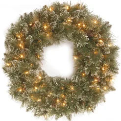 Online National Tree Company 30 in. Pre-Lit Glittery Bristle Pine Wreath with Twinkly LED Lights