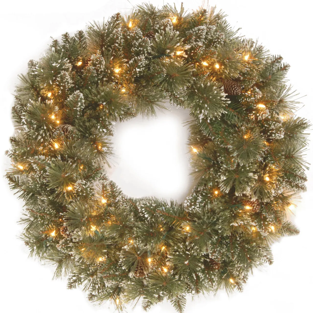 Online National Tree Company 30 in. Pre-Lit Glittery Bristle Pine Wreath with Twinkly LED Lights