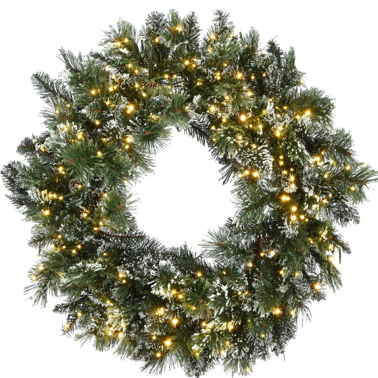 New National Tree Company 30 in. Pre-Lit Glittery Bristle Pine Wreath with Dual Color LED Cosmic Lights
