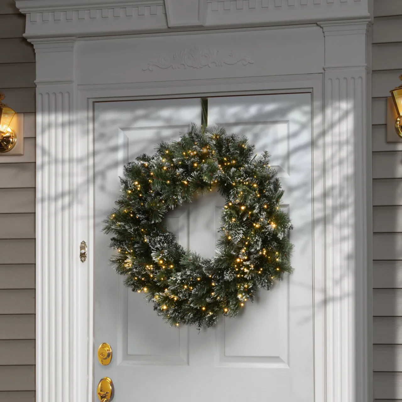 New National Tree Company 30 in. Pre-Lit Glittery Bristle Pine Wreath with Dual Color LED Cosmic Lights