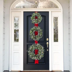Best National Tree Company 26 in. Pre-Lit Glittery Bristle Triple Wreath with LED Lights