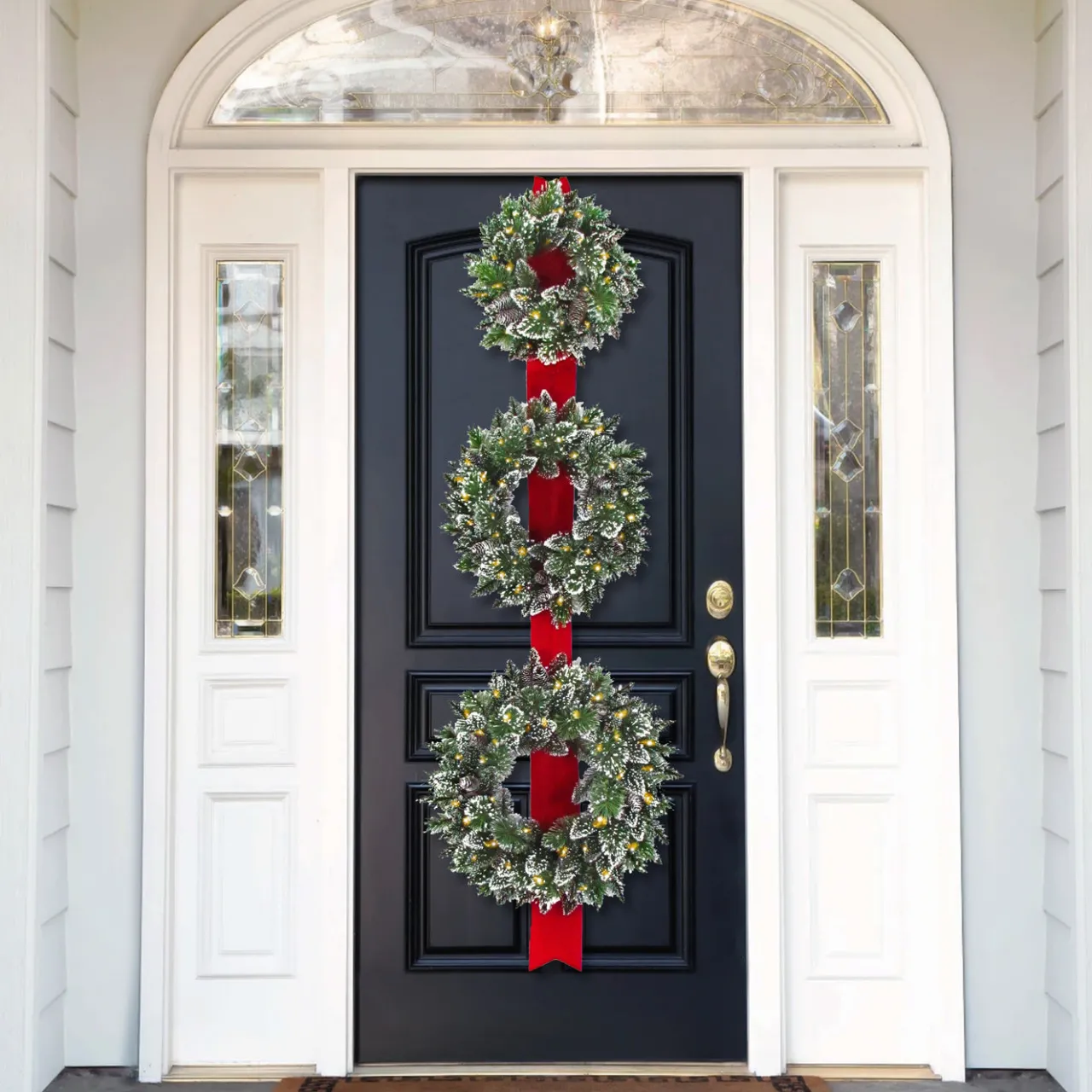 Best National Tree Company 26 in. Pre-Lit Glittery Bristle Triple Wreath with LED Lights