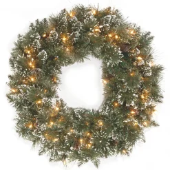National Tree Company 24 in. Pre-Lit Glittery Bristle Pine Wreath with LED Lights