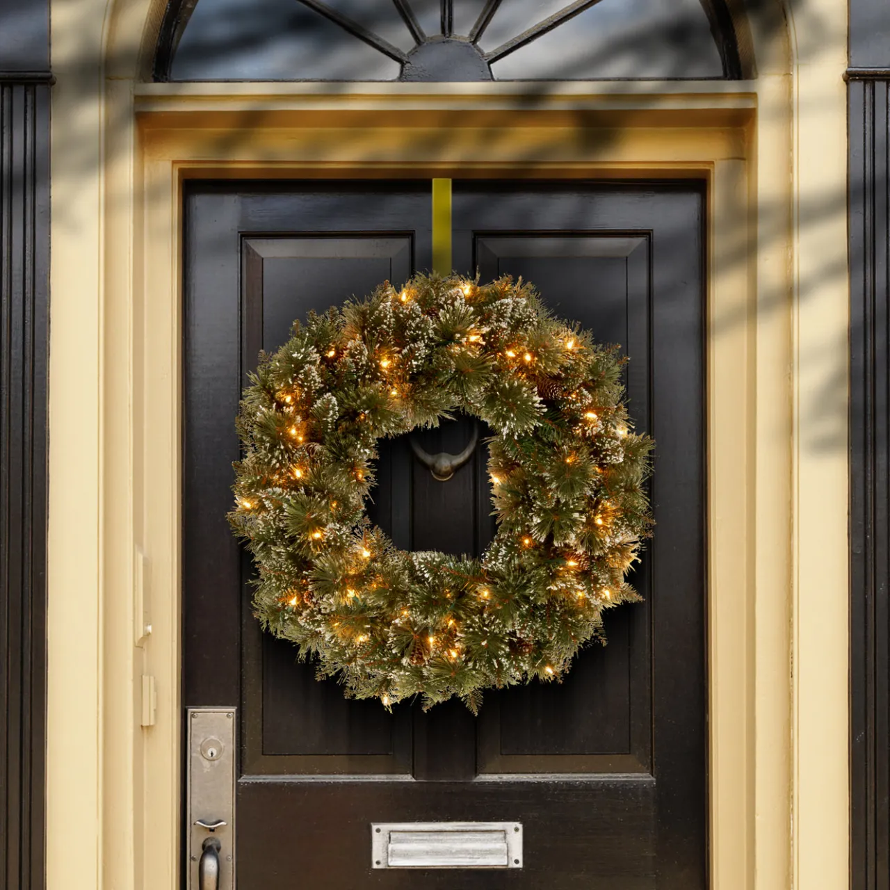 National Tree Company 24 in. Pre-Lit Glittery Bristle Pine Wreath with LED Lights