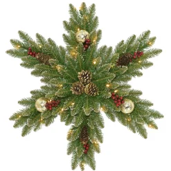 Outlet National Tree Company 32 in. Pre-Lit Glittery Gold Dunhill Fir Snowflake with LED Lights