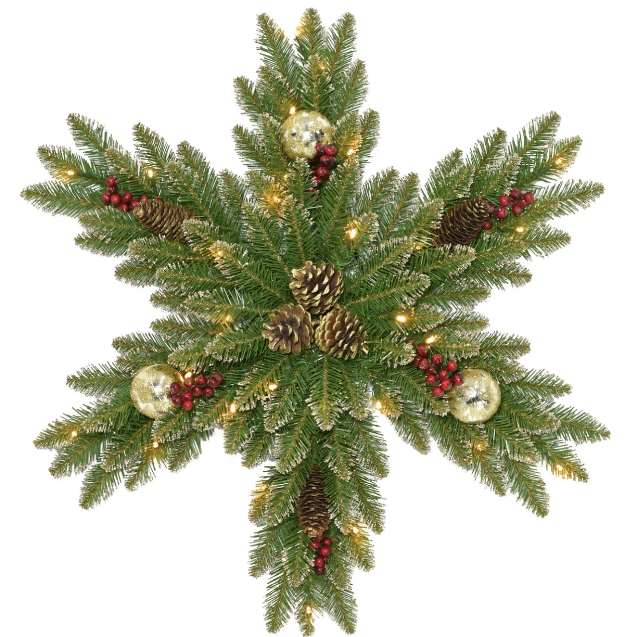 Outlet National Tree Company 32 in. Pre-Lit Glittery Gold Dunhill Fir Snowflake with LED Lights