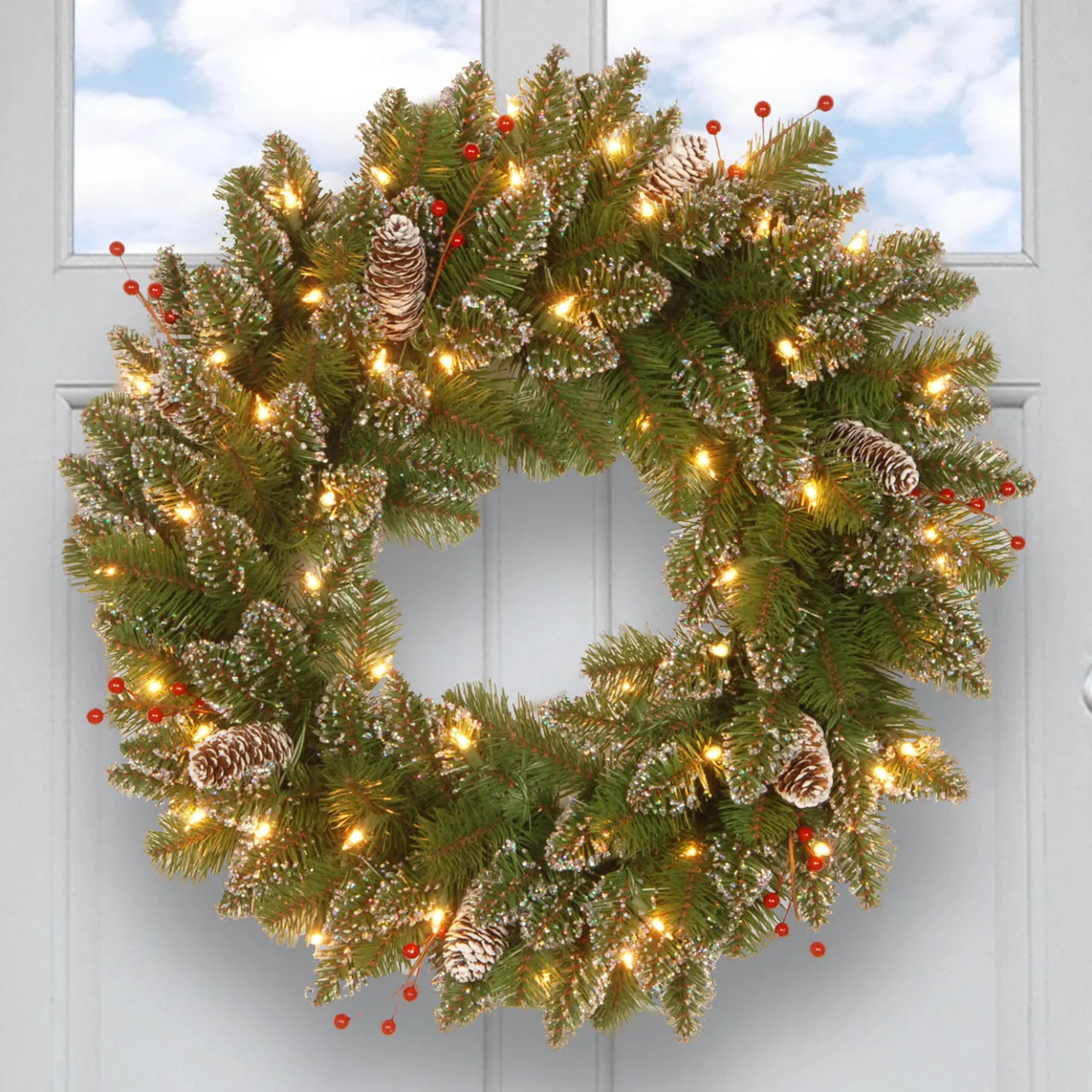 Discount National Tree Company 24 in. Pre-Lit Glittery Mountain Spruce with LED Lights