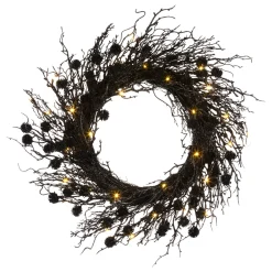 Best National Tree Company 24 in. Pre-Lit Halloween Deadwood Twig Wreath with LED Lights
