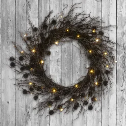 Best National Tree Company 24 in. Pre-Lit Halloween Deadwood Twig Wreath with LED Lights