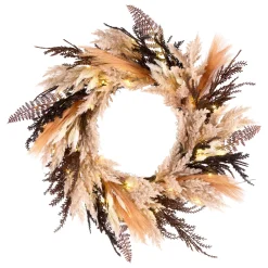 Hot National Tree Company 26 in. Pre-Lit Halloween Orange and Black Pampas Wreath with LED Lights