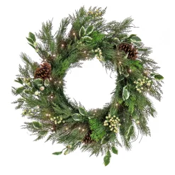 Sale National Tree Company 28 in. Pre-Lit HGTV Home Collection Holly and Berry Wreath