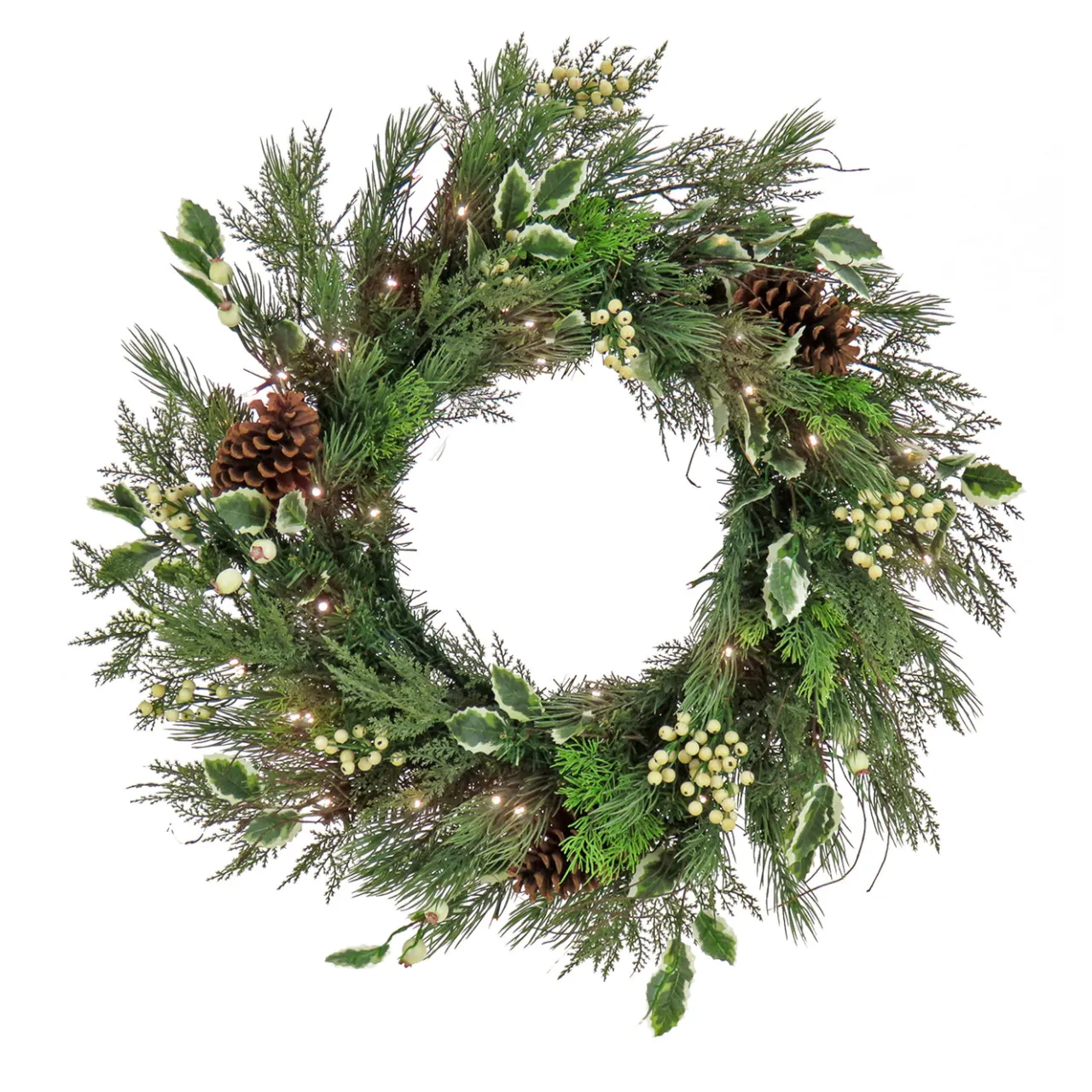 Sale National Tree Company 28 in. Pre-Lit HGTV Home Collection Holly and Berry Wreath