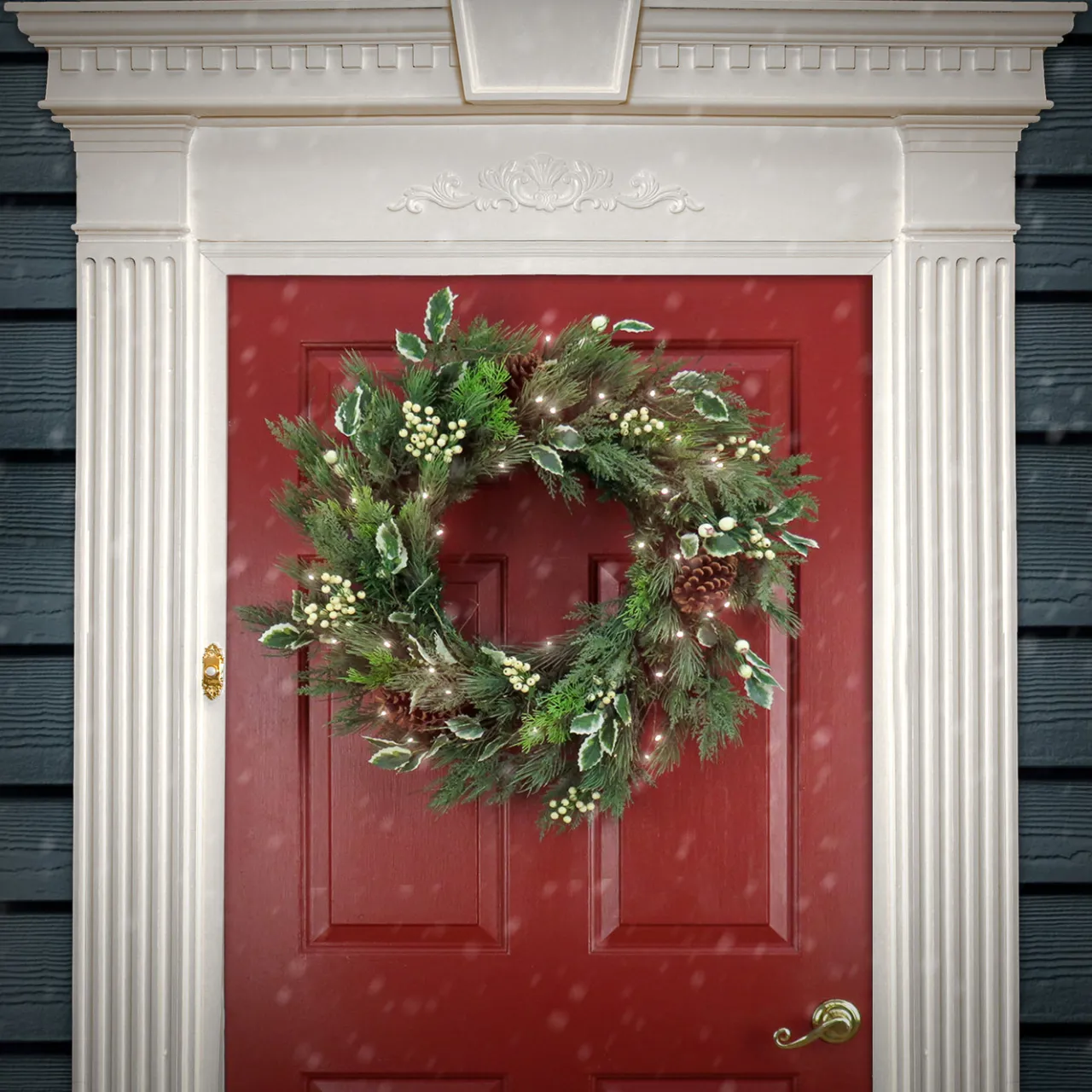 Sale National Tree Company 28 in. Pre-Lit HGTV Home Collection Holly and Berry Wreath