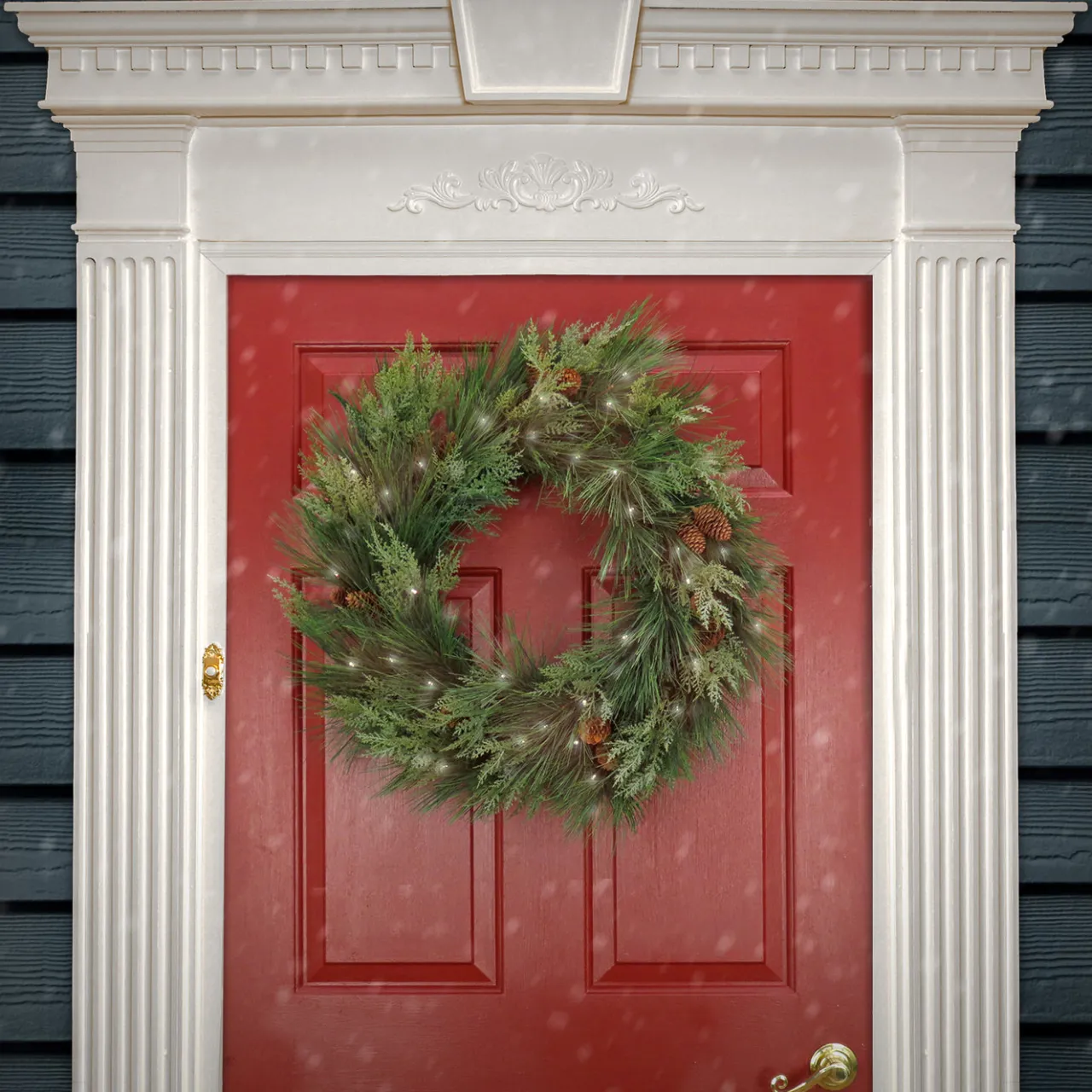 National Tree Company 28 in. Pre-Lit HGTV Home Collection Black Tie Cedar Wreath