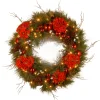 New National Tree Company 24 in. Pre-Lit Hydrangea Pine Wreath with Warm White LED Lights