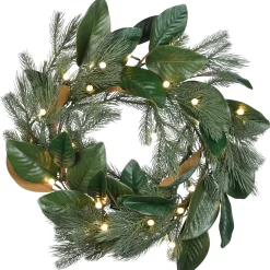 Best National Tree Company 24 in. Pre-Lit Magnolia Mix Pine Wreath with LED Lights