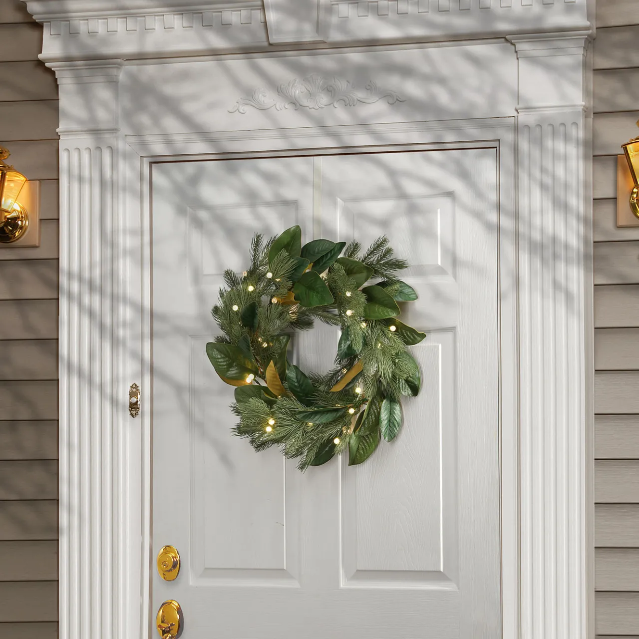 Best National Tree Company 24 in. Pre-Lit Magnolia Mix Pine Wreath with LED Lights
