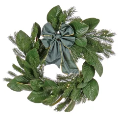 Hot National Tree Company 24 in. Pre-Lit Magnolia Mix Pine Wreath with Warm White LED Lights