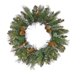 National Tree Company 24 in. Pre-Lit North Conway Wreath with Clear Lights