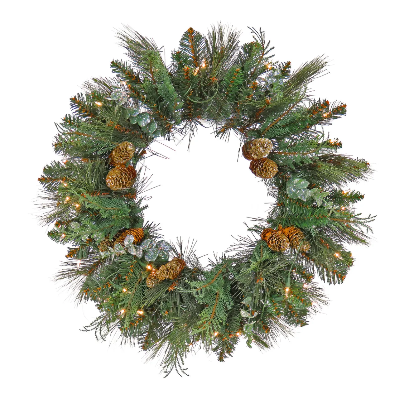 National Tree Company 24 in. Pre-Lit North Conway Wreath with Clear Lights