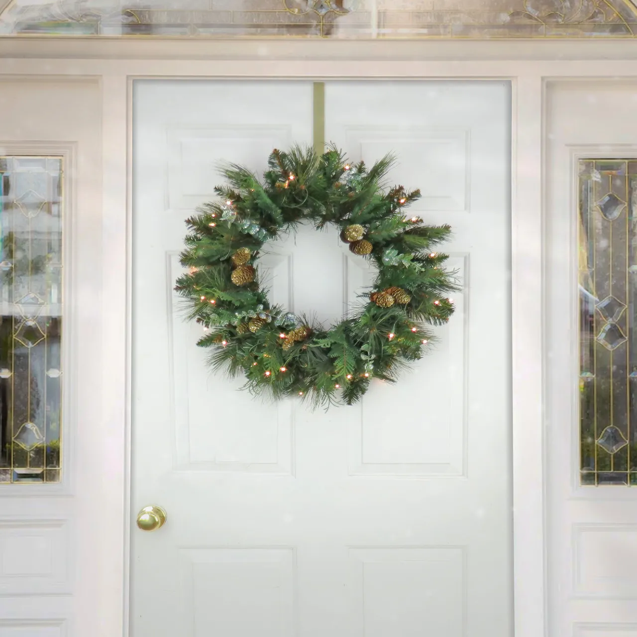 National Tree Company 24 in. Pre-Lit North Conway Wreath with Clear Lights