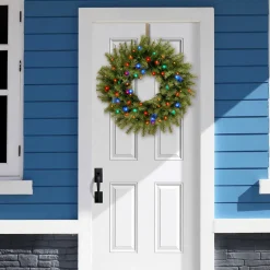 New National Tree Company 24 in. Pre-Lit Norwood Fir Wreath with Battery Operated Multicolor LED Lights