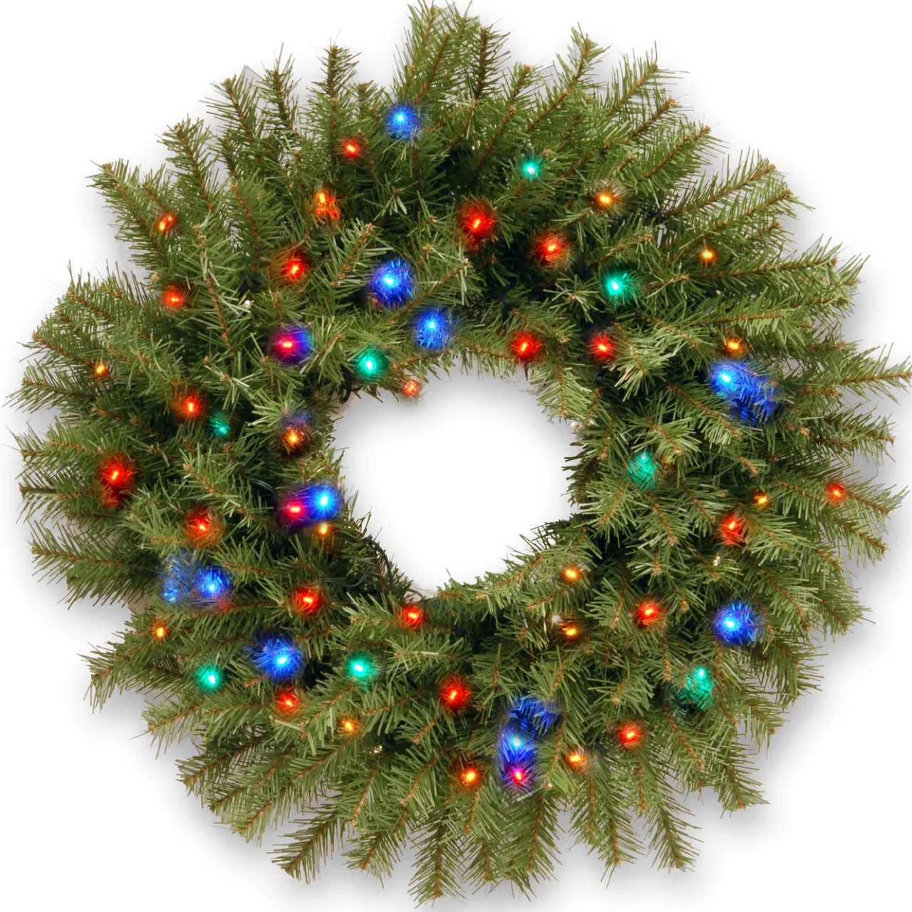New National Tree Company 24 in. Pre-Lit Norwood Fir Wreath with Battery Operated Multicolor LED Lights