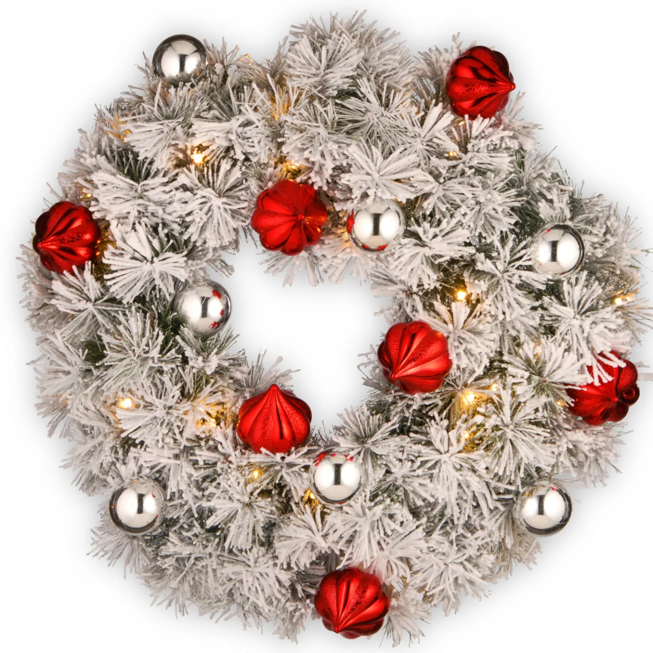 Best National Tree Company 24 in. Pre-Lit Snowy Bristle Pine Wreath with LED Lights