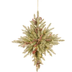 Best National Tree Company 32 in. Pre-Lit Snowy Dunhill Fir Bethlehem Star Wreath with LED Lights