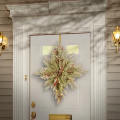 Best National Tree Company 32 in. Pre-Lit Snowy Dunhill Fir Bethlehem Star Wreath with LED Lights