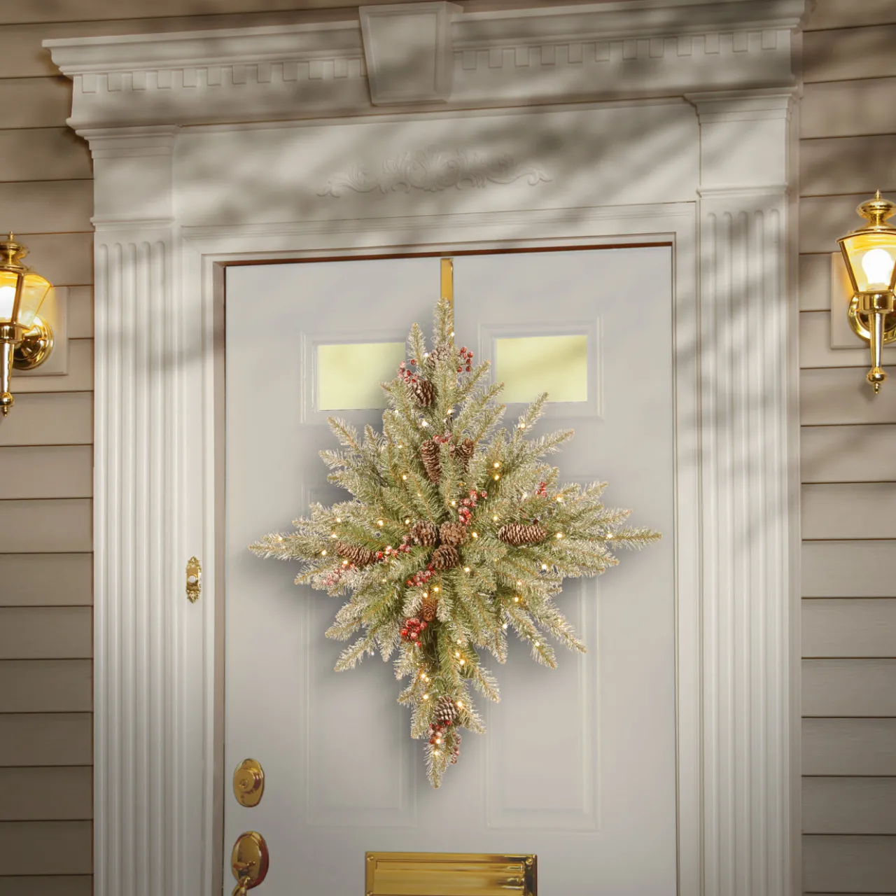 Best National Tree Company 32 in. Pre-Lit Snowy Dunhill Fir Bethlehem Star Wreath with LED Lights