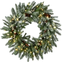 Outlet National Tree Company 30 in. Pre-Lit Snowy Morgan Spruce Wreath with Twinkly LED Lights