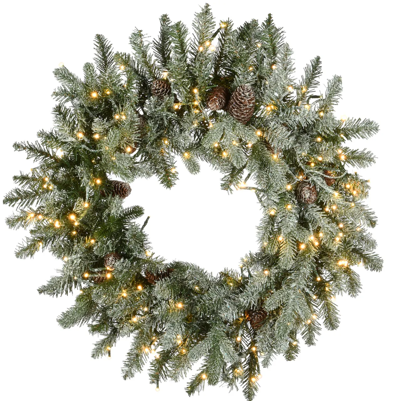 National Tree Company 24 in. Pre-Lit Snowy Morgan Spruce Wreath with Dual Color LED Lights