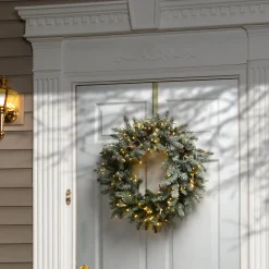 National Tree Company 24 in. Pre-Lit Snowy Morgan Spruce Wreath with Dual Color LED Lights